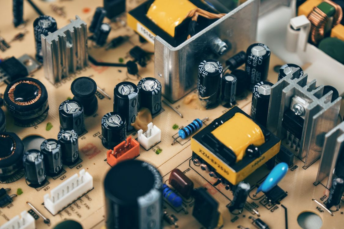 Close-up of electronic power supply unit components representing ASIC mining hardware