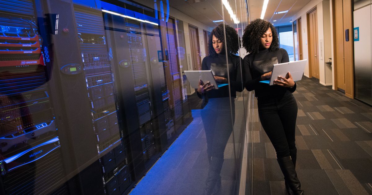 Server room with networking equipment for Bitcoin mining pool operations