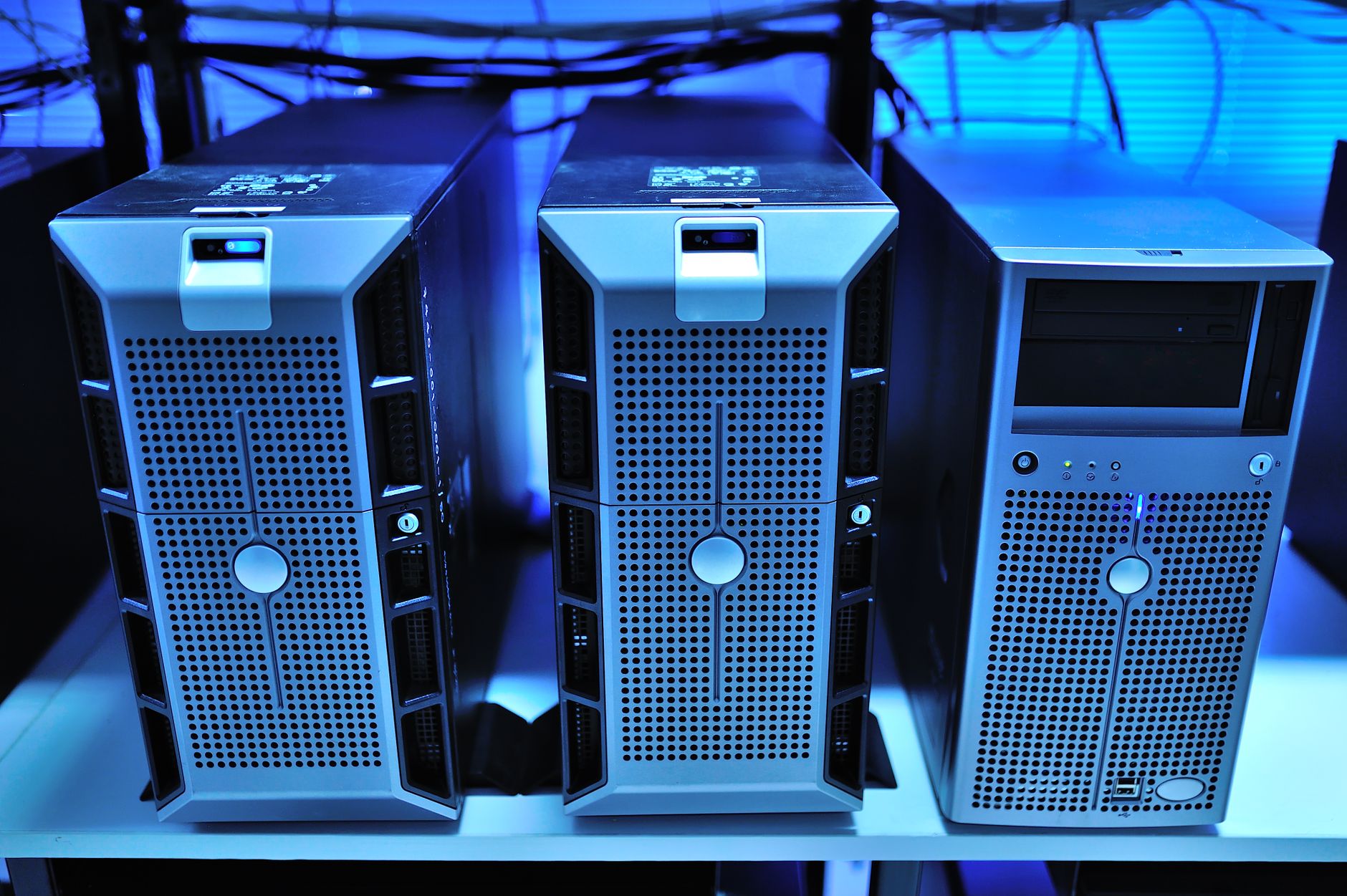 Close-up view of modern rack-mounted server units in a data